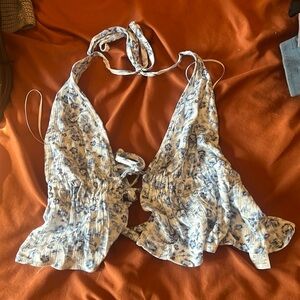 Apron halter top, blue floral size small from the garage